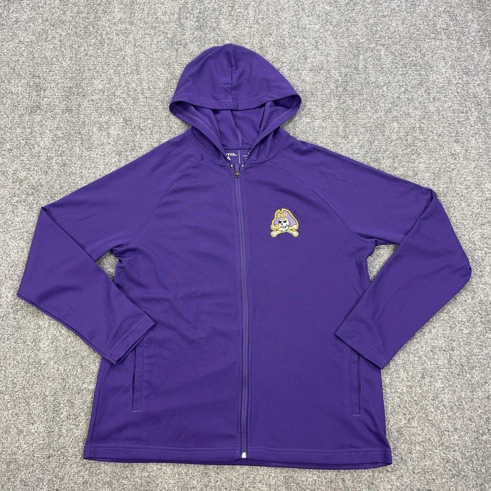 East Carolina Pirates Jacket Mens Large Purple NCAA Football Antigua Hooded